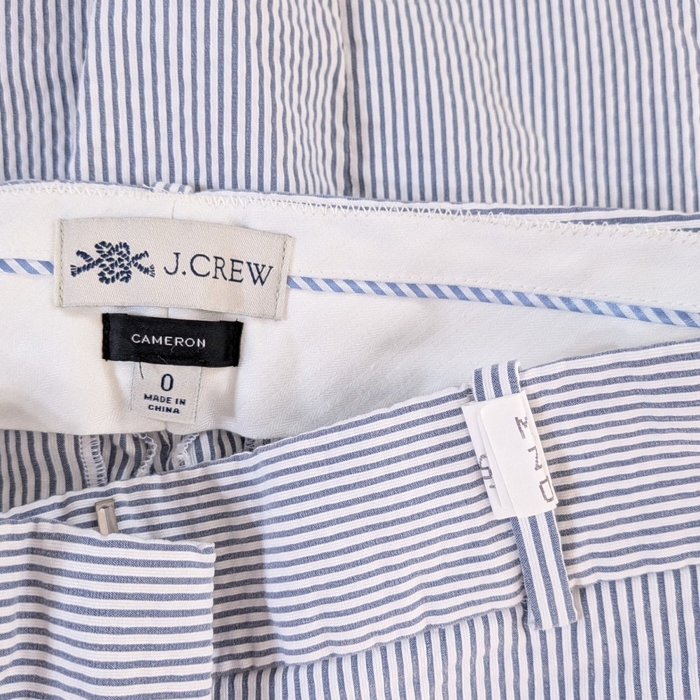 J.Crew Blue Seersucker Cameron Pants; Striped Slim Fit Ankle Trousers - Picture 2 of 7